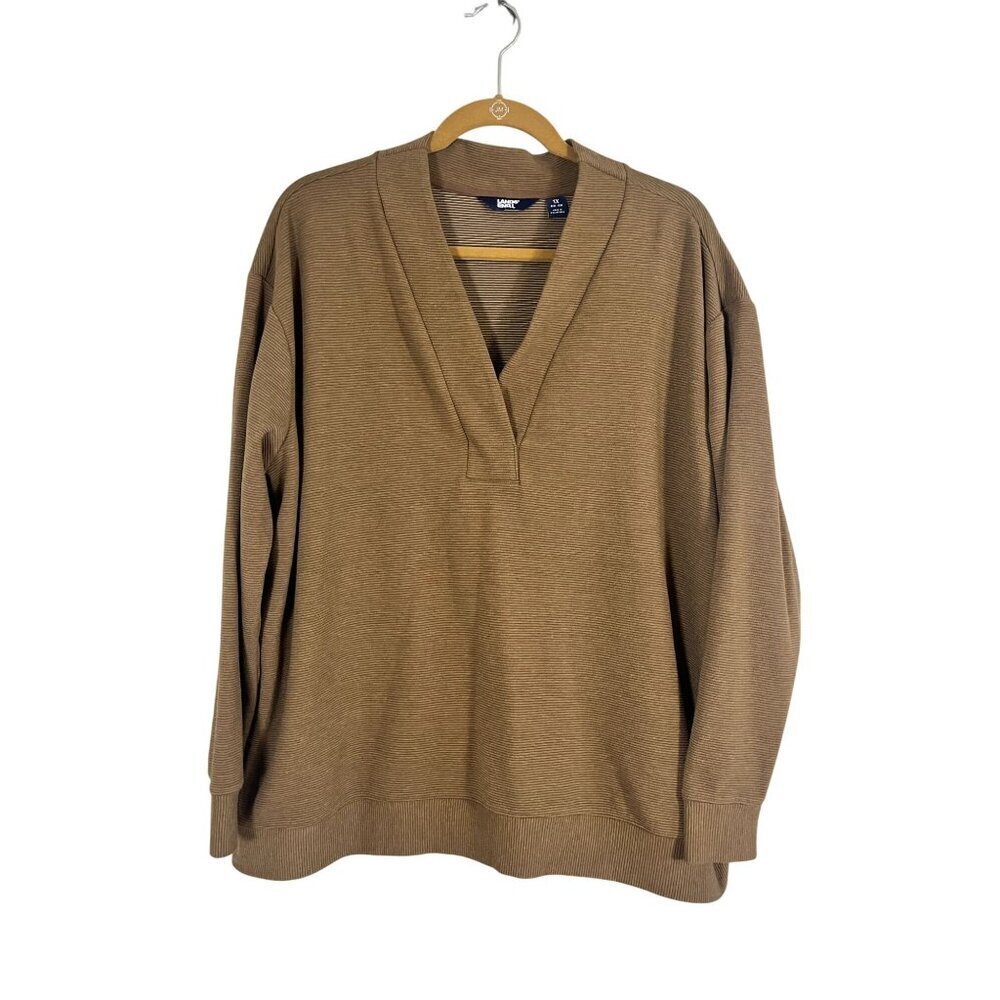 Retro Sweater 1X Brown Ribbed Neutral Preppy Classic Chic Minimalist